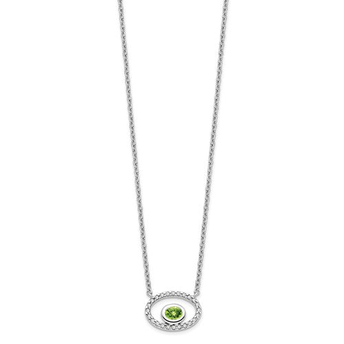 14k White Gold Oval Peridot and Diamond 18in. Necklace
