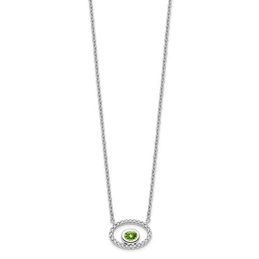 14k White Gold Oval Peridot and Diamond 18in. Necklace