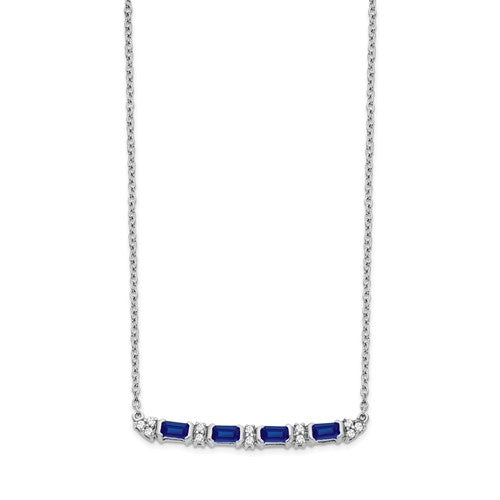 14k White Gold Sapphire and Diamond 18in. Bar Necklace