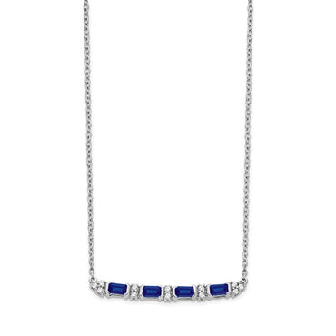 14k White Gold Sapphire and Diamond 18in. Bar Necklace