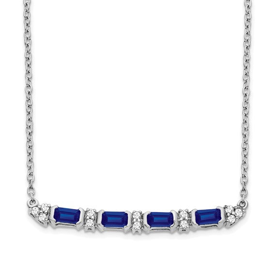 14k White Gold Sapphire and Diamond 18in. Bar Necklace