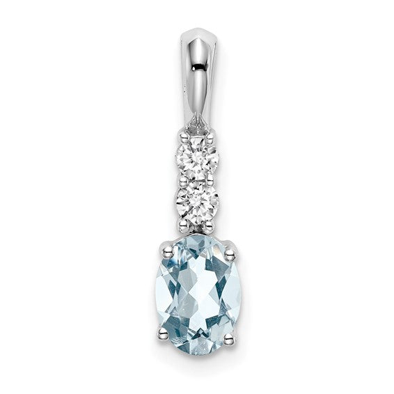 14k White Gold Oval Aquamarine and Diamond Pendant