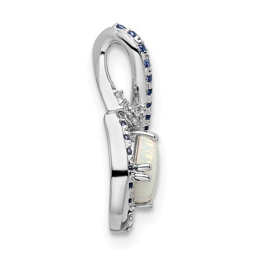 14k White Gold Blue Topaz/Opal and Diamond Chain Slide