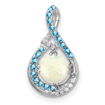 14k White Gold Blue Topaz/Opal and Diamond Chain Slide