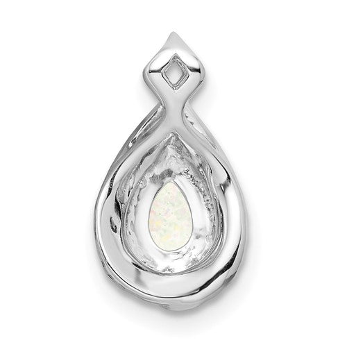 14k White Gold Polished Pear Opal and Diamond Chain Slide