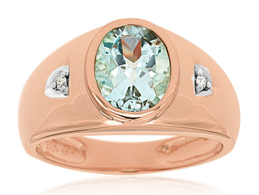 14KR 2.00CTW Men's Aquamarine & Diamond Ring