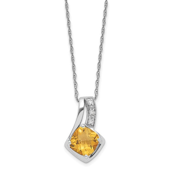 10K White Gold Citrine and Diamond Necklace