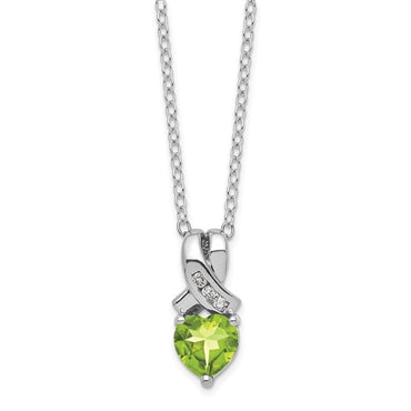 Sterling Silver Peridot and Diamond Pendant Necklace