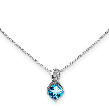 Sterling Silver Blue Swiss Topaz and Diamond Pendant Necklace