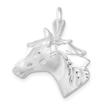 Sterling Silver Satin and Diamond-cut Horse Head Pendant
