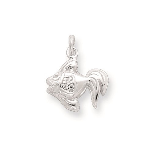 Sterling Silver CZ Polished Goldfish Charm