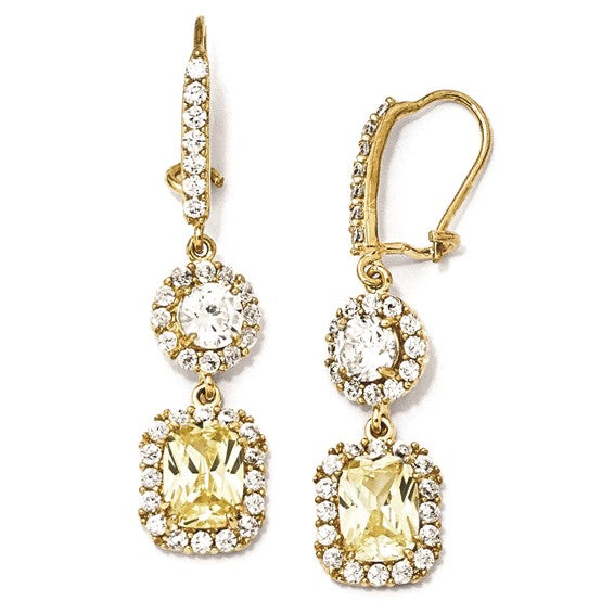 Sterling Silver Gold-plated Canary/White CZ Kidney Wire Earrings