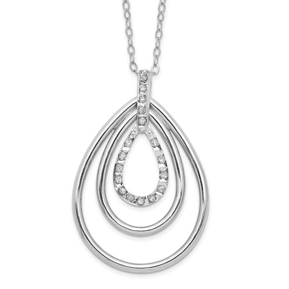 Sterling Silver Platinum-plated Diamond Triple Teardrop 18 Inch Necklace