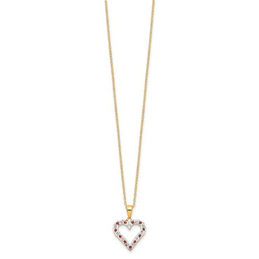 Diamond Fascination Diamond Mystique Sterling Silver 18K Gold-plated Diamond and Ruby Heart 18 Inch Necklace