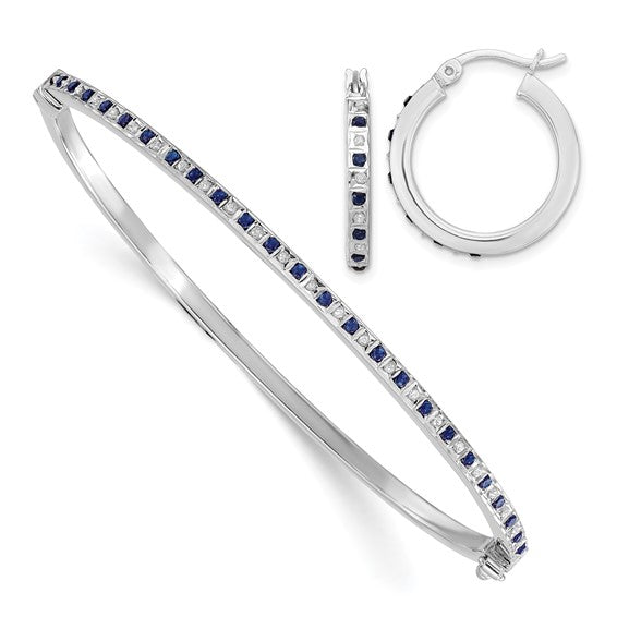 Diamond Fascination Diamond Mystique Sterling Silver Platinum-plated Diamond and Sapphire Hoop Earrings Bangle Set
