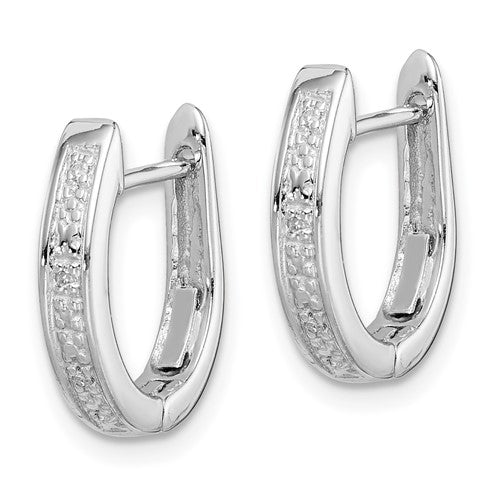 Sterling Silver Rhodium Diamond Hinged Hoop Earrings