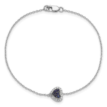 Sterling Silver Rhodium Diam. and Sapphire Heart Bracelet