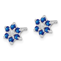 Sterling Silver Rhodium Sapphire and Diamond Post Earrings