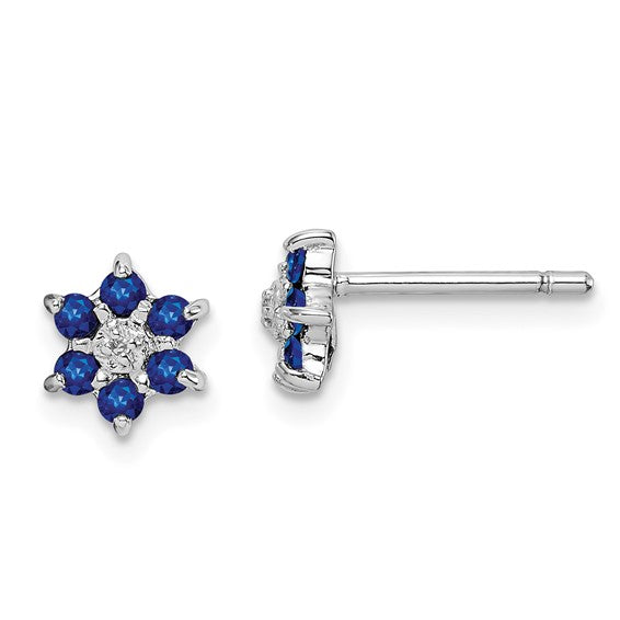 Sterling Silver Rhodium Sapphire and Diamond Post Earrings