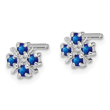 Sterling Silver Rhodium Sapphire and Diamond Post Earrings