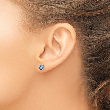 Sterling Silver Rhodium Sapphire and Diamond Post Earrings