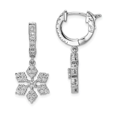 Sterling Shimmer Rhodium-plated Round Hinged Hoop with CZ Snowflake Dangle Earrings