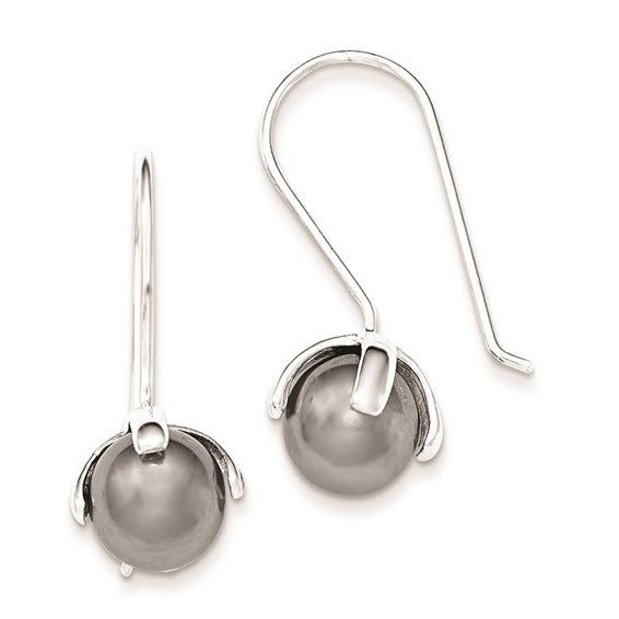 Sterling Silver Round FW Cultured Pearl Shepherd Hook Earrings