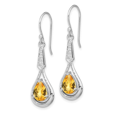 Sterling Silver Rhodium-plated CZ and Citrine Dangle Earrings