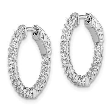 Sterling Shimmer Rhodium-plated 1.75mm CZ In and Out Round Hinged Hoop Earrings with Patented Lock Design