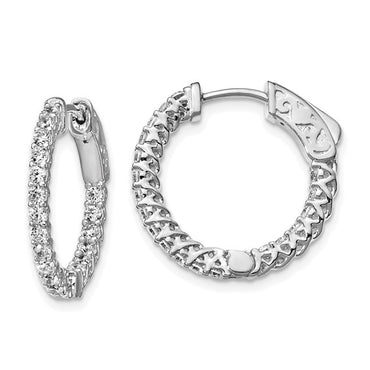 Sterling Shimmer Rhodium-plated 1.75mm CZ In and Out Round Hinged Hoop Earrings with Patented Lock Design