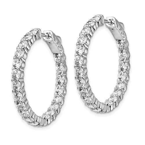 Sterling Shimmer Rhodium-plated 3.0mm CZ In and Out Round Hinged Hoop Earrings with Patented Lock Design