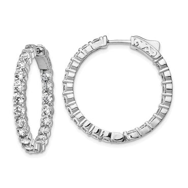 Sterling Shimmer Rhodium-plated 3.0mm CZ In and Out Round Hinged Hoop Earrings with Patented Lock Design