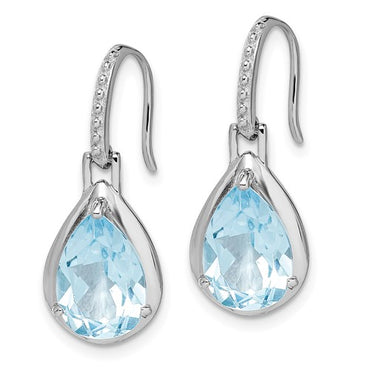 Sterling Silver Rhodium-plated Blue Topaz Teardrop Dangle Earrings