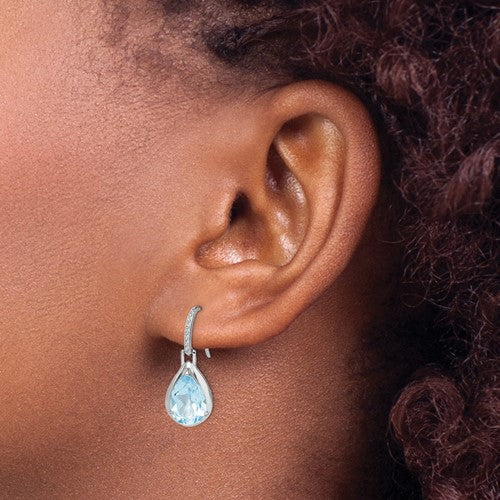 Sterling Silver Rhodium-plated Blue Topaz Teardrop Dangle Earrings