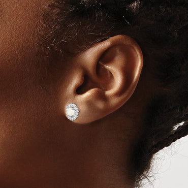 Sterling Silver Rhod-plat Milky Opal Earrings