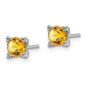 Sterling Silver Rhodium-plated Round 5mm Citrine Post Earrings