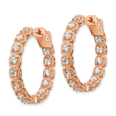 Sterling Shimmer Rose-tone Flash Gold-plated 2.5mm CZ In and Out Round Hinged Hoop Earrings