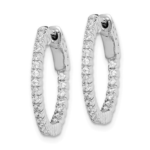 Sterling Shimmer Rhodium-plated 1.2mm CZ In and Out Round Hinged Hoop Earrings with Patented Lock Design