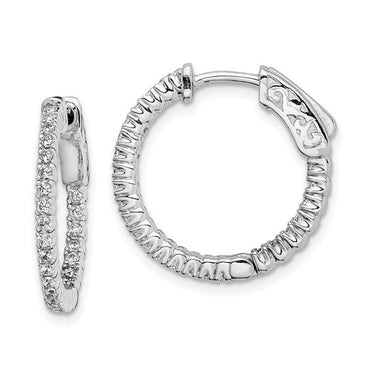 Sterling Shimmer Rhodium-plated 1.2mm CZ In and Out Round Hinged Hoop Earrings with Patented Lock Design