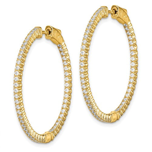 Sterling Shimmer Gold-tone Flash Gold-plated 1.3mm CZ In and Out Round Hinged Hoop Earrings