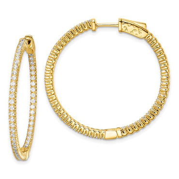 Sterling Shimmer Gold-tone Flash Gold-plated 1.3mm CZ In and Out Round Hinged Hoop Earrings