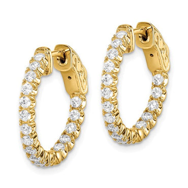 Sterling Shimmer Gold-tone Flash Gold-plated 2.0mm CZ In and Out Round Hinged Hoop Earrings with Patented Lock Design