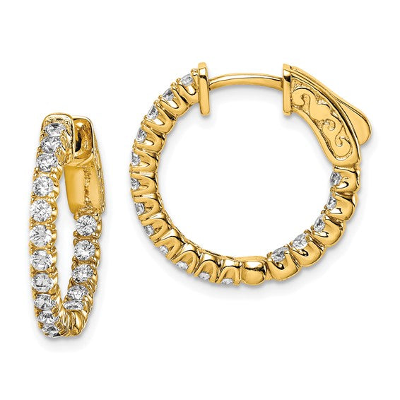 Sterling Shimmer Gold-tone Flash Gold-plated 2.0mm CZ In and Out Round Hinged Hoop Earrings with Patented Lock Design