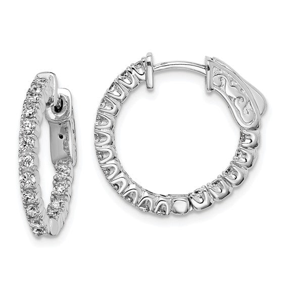 Sterling Shimmer Rhodium-plated 1.9mm CZ In and Out Round Hinged Hoop Earrings with Patented Lock Design