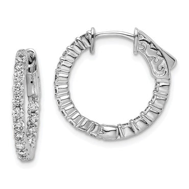 Sterling Shimmer Rhodium-plated 1.9mm CZ In and Out Round Hinged Hoop Earrings with Patented Lock Design