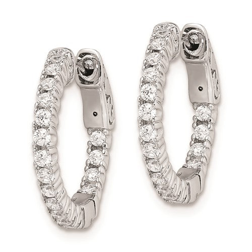 Sterling Shimmer Rhodium-plated 1.6mm CZ In and Out Round Hinged Hoop Earrings with Patented Lock Design