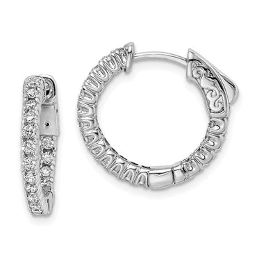 Sterling Shimmer Rhodium-plated 1.6mm CZ In and Out Round Hinged Hoop Earrings with Patented Lock Design