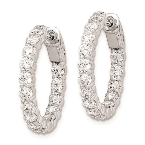 Sterling Shimmer Rhodium-plated 2.9mm CZ In and Out Round Hinged Hoop Earrings with Patented Lock Design