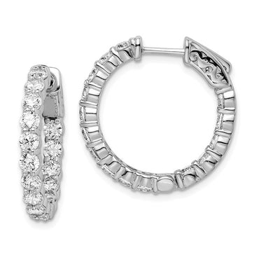 Sterling Shimmer Rhodium-plated 2.9mm CZ In and Out Round Hinged Hoop Earrings with Patented Lock Design