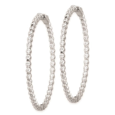 Sterling Shimmer Rhodium-plated 2.3mm CZ In and Out Round Hinged Hoop Earrings with Patented Lock Design